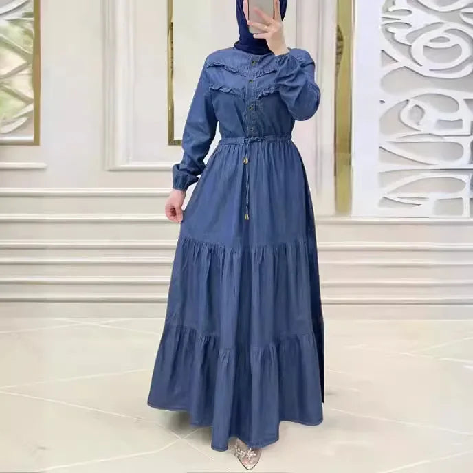 Arabia Dubai Abayas Muslim Dress Women Fashion Button Slim Dress Elegant Party Dress for Women Turkey Islamic Clothes Vestidos