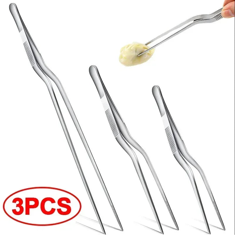 1/3Pc Kitchen Tweezer Utensil BBQ Tweezer Food Clip Kitchen Bar Chief Tongs Stainless Steel Portable for Picnic Barbecue Cooking