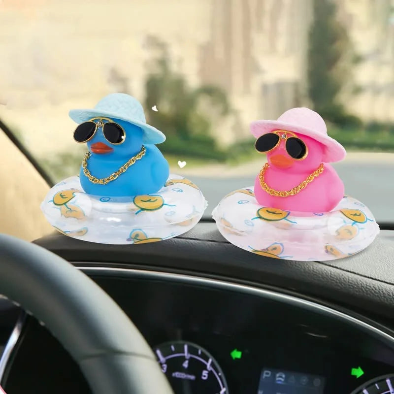 Colorful Car Rubber Duck Dashboard Decorations Ornament Pink Black Duck with Cute Cowboy Hat Cool Gentleman Hat Swim Ring
