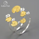 Lotus Fun Elegant Water Lily Leaves Double Layer Adjustable Rings for Women 925 Sterling Silver Luxury Designer Fine Jewelry