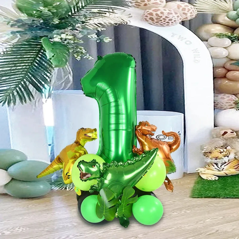 19PCS/PACK 32 inch Green Digital Dinosaur Aluminum Film Balloon Set Forest Theme Party Decoration Balloon