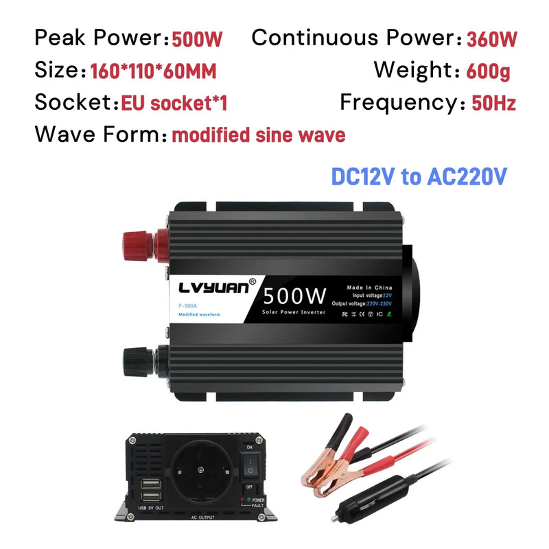 LVYUAN Power Inverter 1500W/2000W/2600W Peak Power LED Display Car Inversor DC12V AC220V High Efficiency