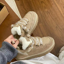 Womens Snow Boots Winter New Retro Round Toe Low-top Lace Up Warm Plush Flat Shoes Fashion Versatile Non Slip Casual Sport Shoes