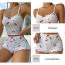 2-Piece Pajama Set for Women Cherry Print Bow Front Cami Top and Short Pajama Set Cute Soft Sleepwear