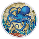 Summer Round Beach Towels Undersea Octopus Circle Bath Shower Towel With Drawstring Storage Bag Yoga Mat Blanket toalla playa