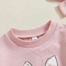 Adorable Toddler Easter Bunny Romper Set with Matching Headband - Cute Short Sleeve Letter Print Jumpsuit for Baby Girl