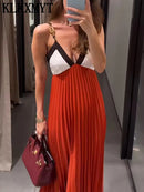 KLKXMYT Elegant Women Beading Slip Long Dress Pleated Sleeveless Backless Sexy Midi Dress Female Evening Party Dresses