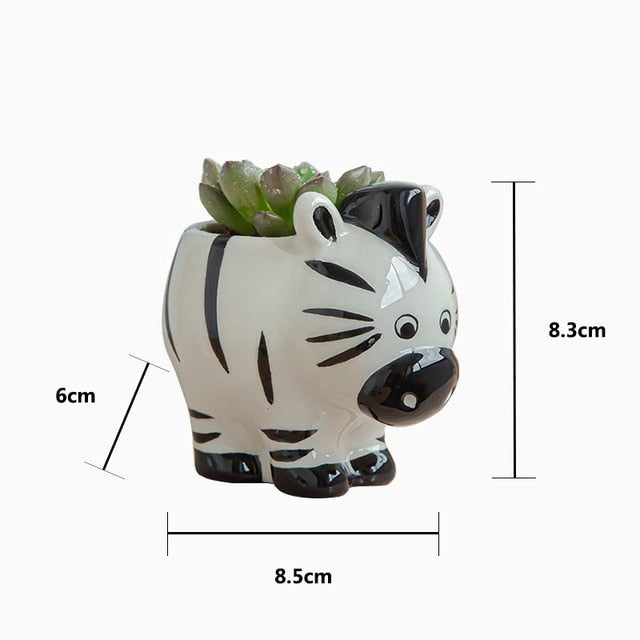 Nordic New Style Ceramic Animal Flower Pot Cartoon Zebra Sheep Cow Head Mini Pot Succulents Plants Bonsai Pots Home Decoration