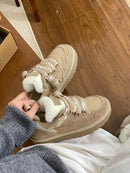 Womens Snow Boots Winter New Retro Round Toe Low-top Lace Up Warm Plush Flat Shoes Fashion Versatile Non Slip Casual Sport Shoes