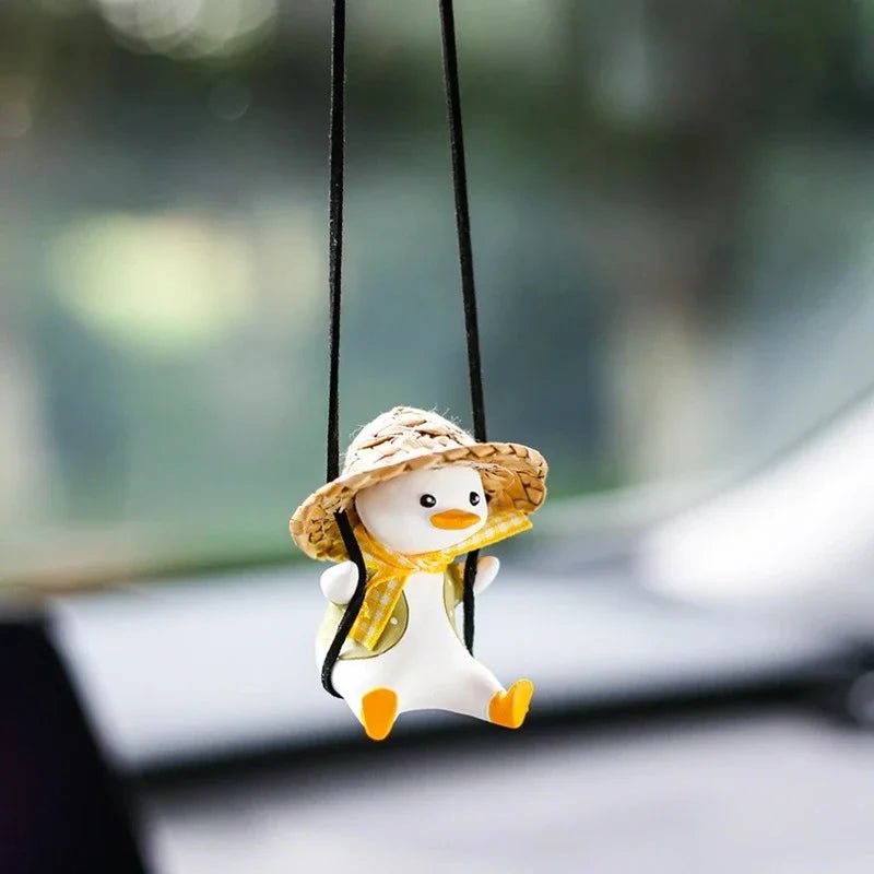 Cute Swing Sitting Duck Car Interior Pendant Auto Rearview Mirror Hanging Ornaments Decoration For Women Man Car Accessories