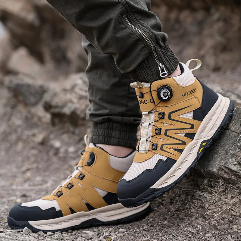 NEW Rotary Buckle Security Boots Steel Toe for Men Work Sneakers Women Boots Breathable Shoes Safety Puncture-Proof Men Boots