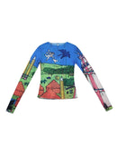 CHEERART Sheer Mesh Top Long Sleeve Tight T Shirt Women See Through Graphic Tees Basic Tshirt Underwear Fall Spring 2020 Fashion