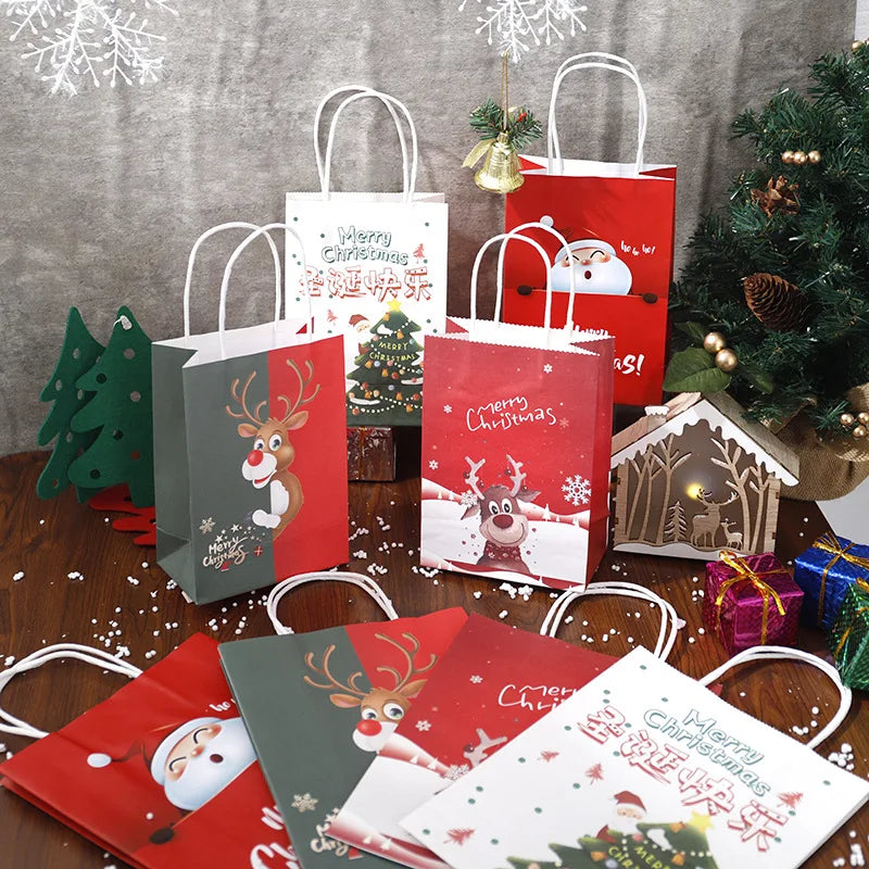 6pcs/12pcs Kraft Paper Christmas Gift Bags 2023 New Year Christmas Decoration Holiday Party Children Candy Cookie Packaging Bag