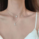 SUMENG 2024 Einfache doppellagige Stern Mond Charm Mehrschichtige Halskette Zarte Schlüsselbeinkette Zirkonia für Damen Mode Schmuck