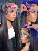 250 Dichte glatte Knochenhaare 100% brasilianische Echthaarperücken 13x4 13x6 HD transparente vorgezupfte Lace Front Perücken 40 Zoll für Frauen