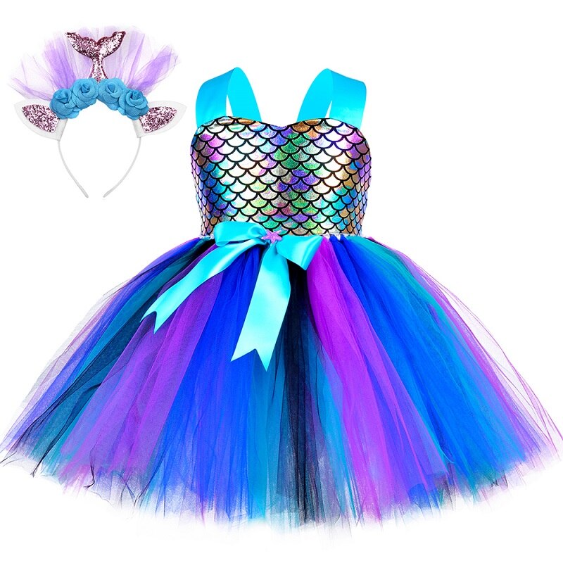 Princess Mermaid Dress for Girls Birthday Party Clothes Kids Tutu Dresses for Girls Carnival Halloween Cosplay Mermaid Costume