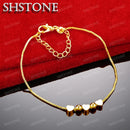 SHSTONE 18K Gold Solid Heart Beads Bracelet For Woman Fashion Charm Jewelry Lady Cute Hand Chain Wedding Bangles Birthday Gifts