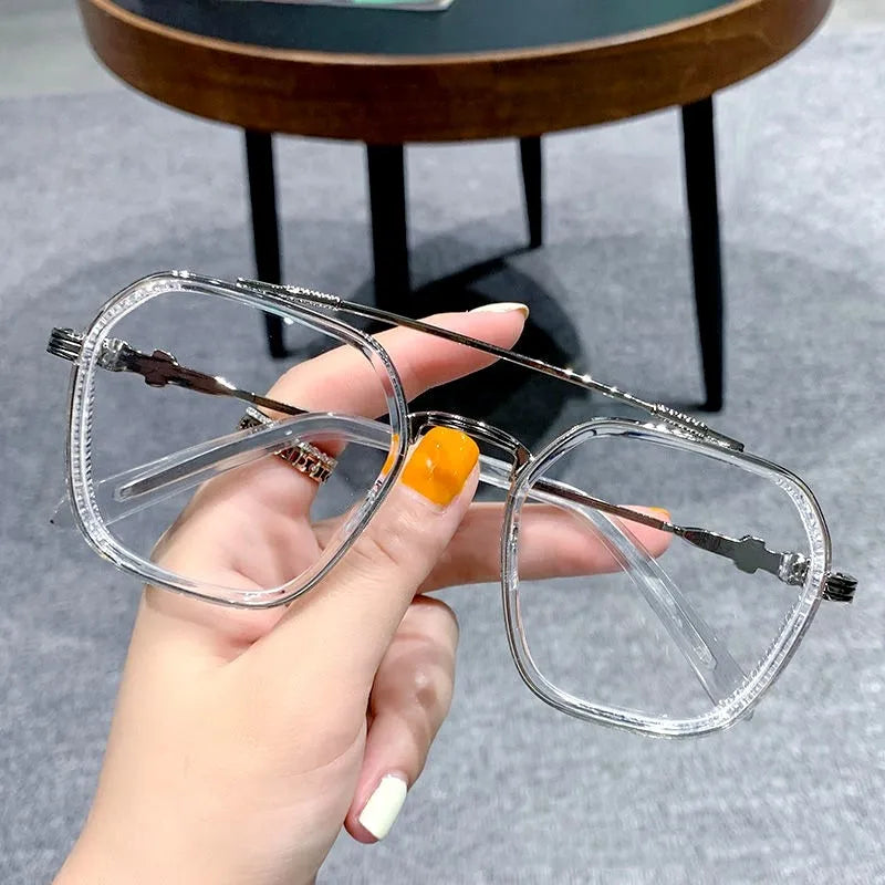 2024 New Fashion Men Sunglasses Oversized Frame Women Anti-blue Light Transparent Glasses UV400 Eyewear Flat Mirror Eyeglass