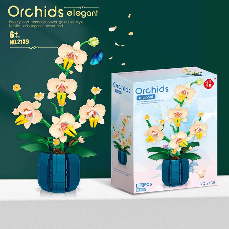 WLtoys 2138 Orchid Building Blocks Flowers Bouquet Flower Blocks Bonsai Plant Model Bricks Romantic Home Decoration Toy For Kids