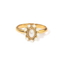 Uworld Sunflower White Pearl Inlaid Ring 18K Gold Plated Color Stainless Steel Waterproof Elegant Jewelry Valentine's Day Gift