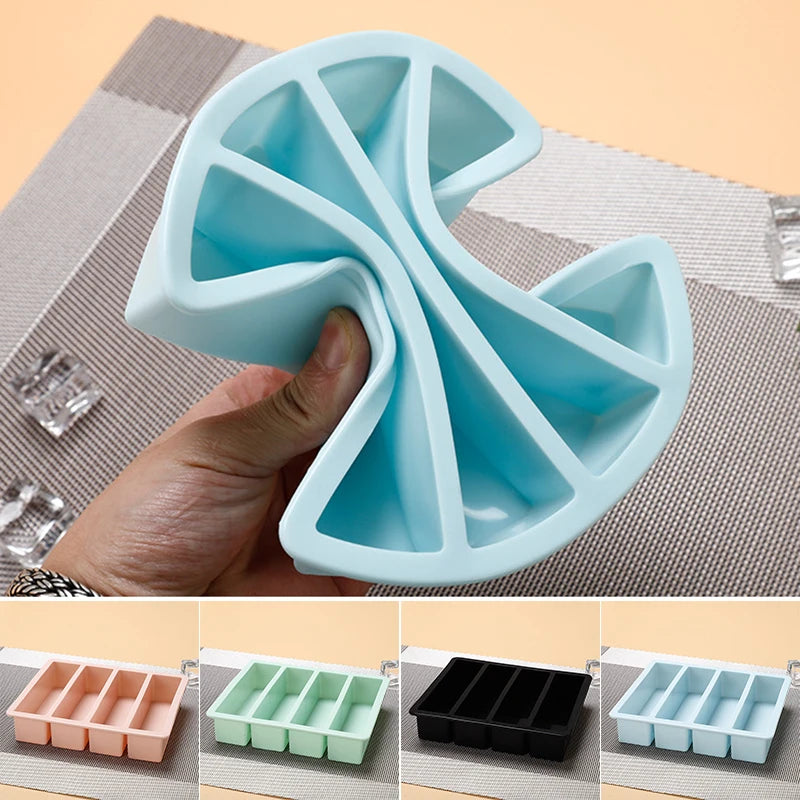 1Pc 4 Grid Long Strip Silicone Ice Cubes Rectangle Tray Mold DIY Non-Toxic Durable Wine Ice Cube Creative Cube Ice Mold