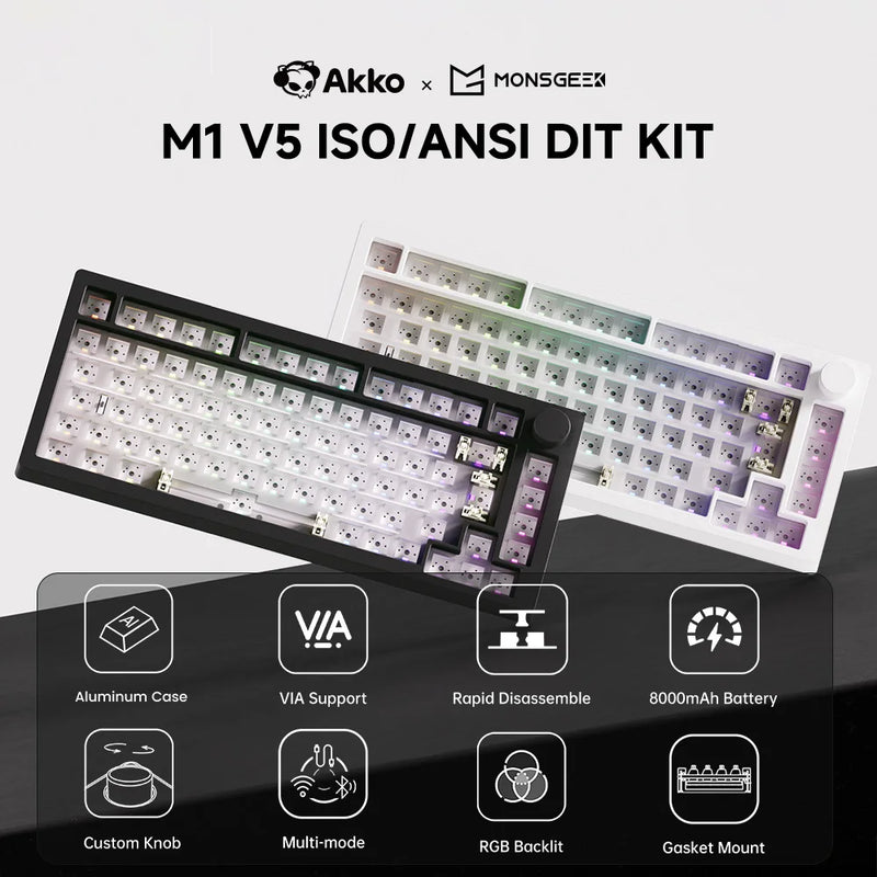 Akko MonsGeek M1 V5 Tri-mode Mechanical Keyboard Barebone Kit VIA 75% 3/5 Pins Customized Hot Swap RGB Rapid Disassemble Gasket