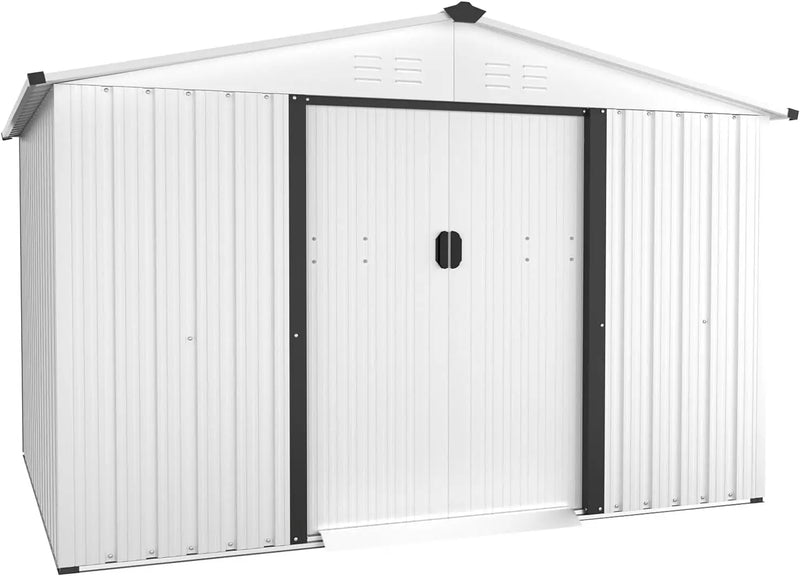 6X8 Ft Outdoor Storage Shed, Metal Shed Kit With Double Doorknobs And Air Vents, Double Sloping Roof Garden Shed, Galvanized