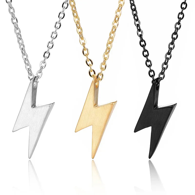 Retro Lightning Pendant Necklace For Men Gold Black Silver Color Necklaces Bolt Thunder Flash Charm Male Jewelry