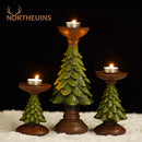 NORTHEUINS Resin Christmas Tree Candle Holder Figurines Christmas Decorations Candlestick Craft Home Interior Living Room Decor