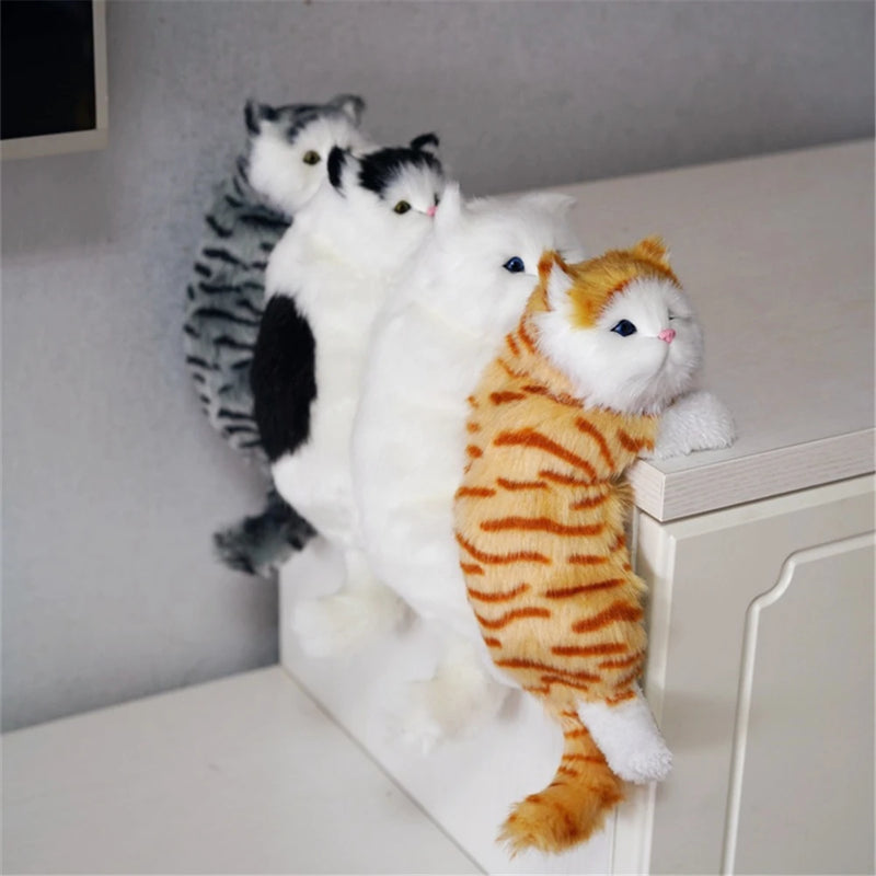 Simulation Cat Hanging Ornament Stuffed Animals Cats Furry Figure Realistic Plush Kitten Figurines Sill TV Cabinet Desktop Decor