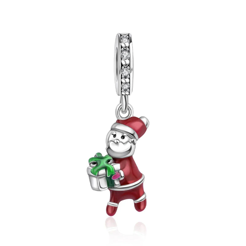 Sterling Silver 925 Christmas Theme Series Santa Claus Charm Carrying Gifts for Women Diy Bracelet Necklace Jewelry Making Gift