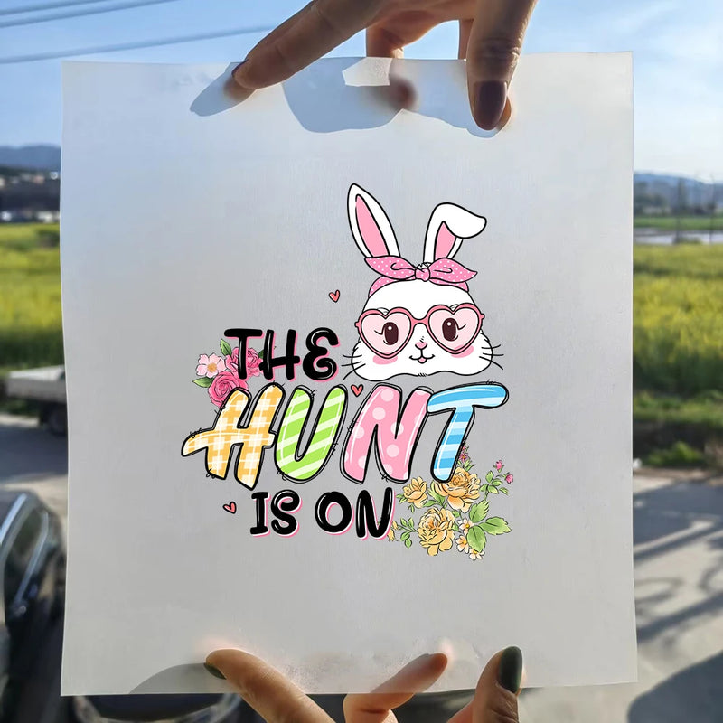 15cm New Easter Egg Rabbit Iron On Heat Transfer Stickers For Clothes DTF Pinted Vinyl Thermal Appliques Washable T-Shirt Decal