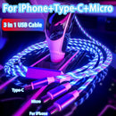 3-in-1 leuchtendes LED-Licht 3A Schnelllade-Micro-USB-Typ-C-Kabel für iPhone Samsung Xiaomi Redmi Telefon-Ladegerät USB-Kabel