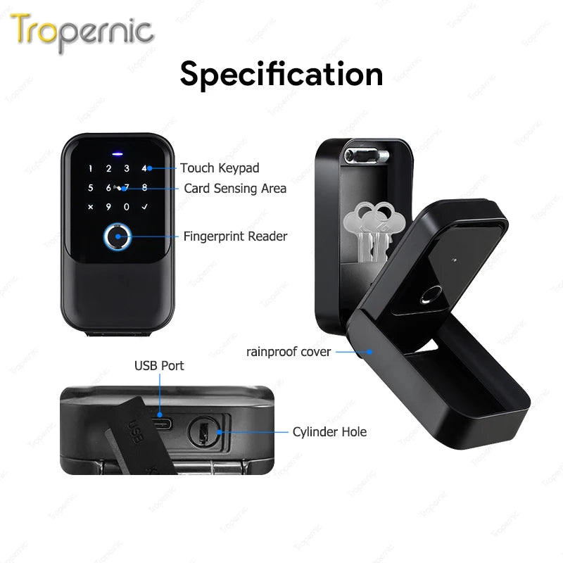 Waterproof cover Safe Tuya/TTlock Code Fingerprint Bluetooth Wifi Smart Key Box App Remote Wall Mount Combination Door Lock Box