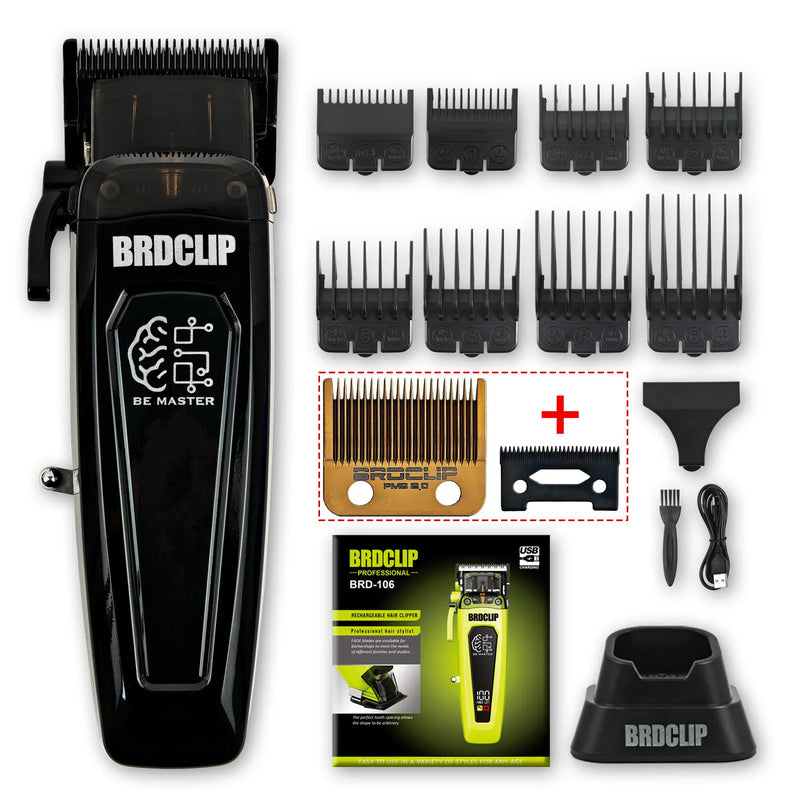 BRDCLIP Professional Electric Hair Clipper BRD 106 Hair Trimmer for Man 7500RPM with Base 5-adjusted DLC Blade Barber Machine