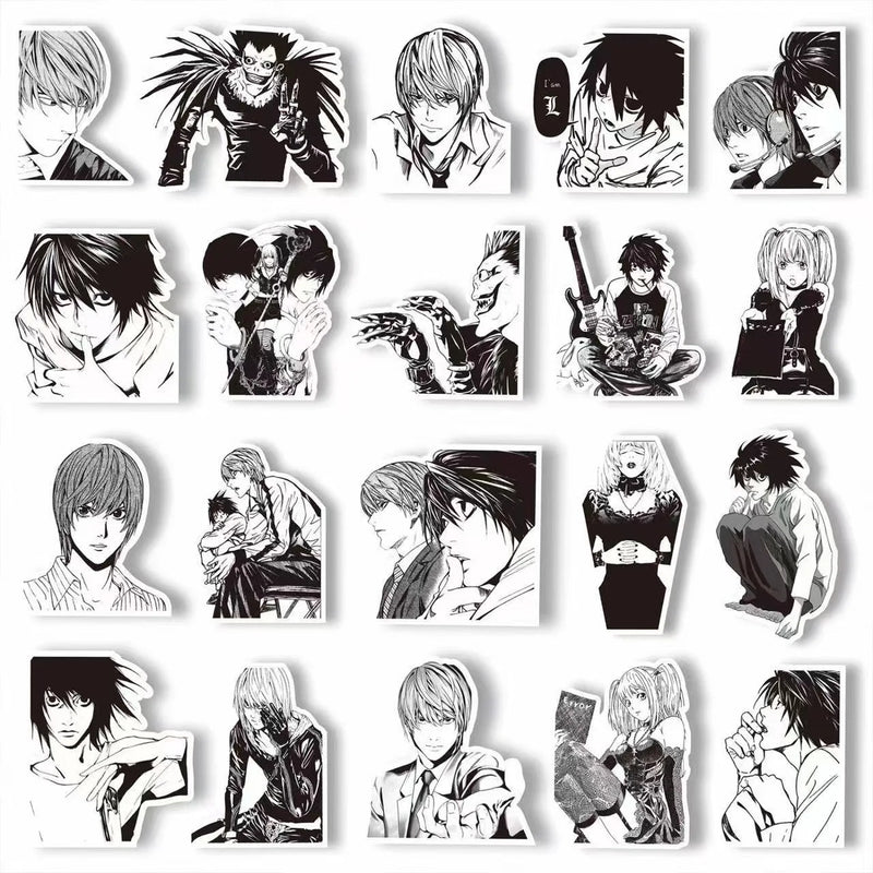 65PCS Anime Death Note Stickers Black White Decals Decoration DIY Scrapbook Luggage Laptop Bike Suitcase Car Graffiti Toys