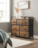 SONGMICS Chest of Drawers, Bedroom Cabinet, 7 Fabric Drawers with Handles, Metal Frame, Rustic Brown and Ink Black