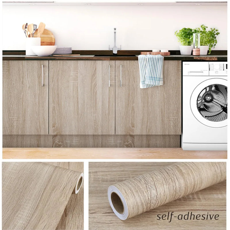 40cm Width Wood Grain PVC Wallpaper for Door Wardrobe Cupboard Table Furniture Waterproof Self Adhesive Stickers Home Decor Film