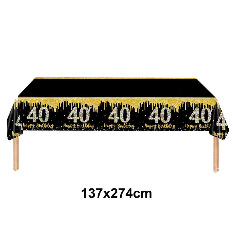 40th Birthday Party Disposable Tableware Plate Cup Napkin Black Gold Party Decorations Birthday Balloon 40 Years Party Supplies