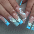 24Pcs Gold French Border False Nails Long Coffin False Nails with Rhinestones Ballerina Full Cover Nail Tips Press on Nails 2030