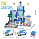 HUIQIBAO 753PCS City Police Station Building Blocks Set Boys DIY Car Figures Bricks Educational Toys For Children Adult Gift