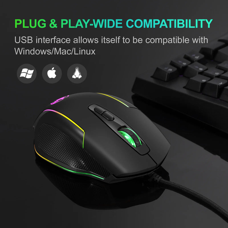 Wired Gaming Mouse 7 Buttons 6400DPI LED RGB Backlight Optical USB Computer Mouse Game Mice Mause For PC Computer Gamer Office