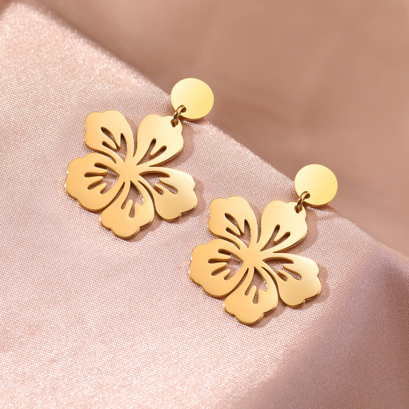 Skyrim Women Girls Flower Stud Earring Stainless Steel Gold Color Bohemian Drop Earrings Korean Fashion Jewelry Christmas Gift