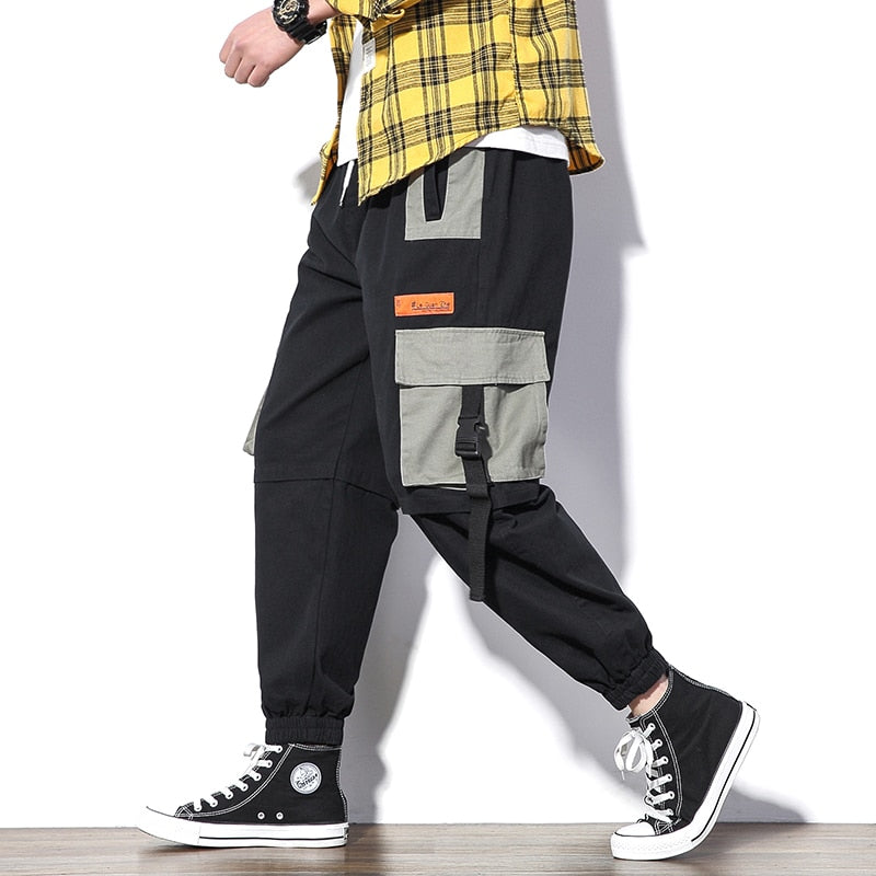 2023 Hip Hop Men Multi-pocket Elastic Waist Design Harem Pant Street Punk Hip Hop Casual Trousers Joggers Male Cargo Pants ABZ51