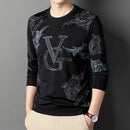 Neues Herren-Langarmshirt mit Rundhalsausschnitt und Print, dünn, Sommer, bequem, modisch, leger, Neuheiten, Streetstyle-Oberteil
