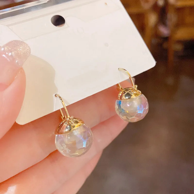 Korean New Clear Ice Glass Ball Drop Earrings For Women New Simple Fashion Jewelry Wholesale