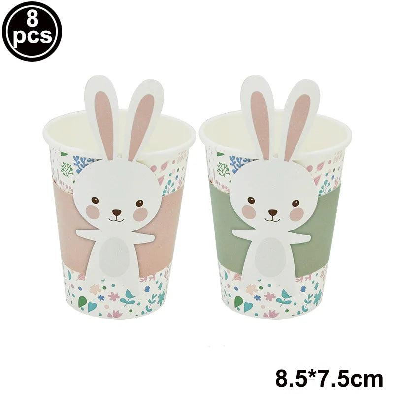 Easter Theme Disposable Tableware Cute Cartoon Rabbit Pattern Paper Plates Cups Napkins Kids Easter Party Decoration Supplies