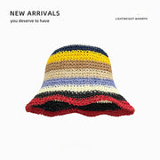 Sun Hat Women's Summer Sun Protection UV Protection 2024 New Beach Vacation Fisherman Hat Rainbow Colorful Striped Basin Hat
