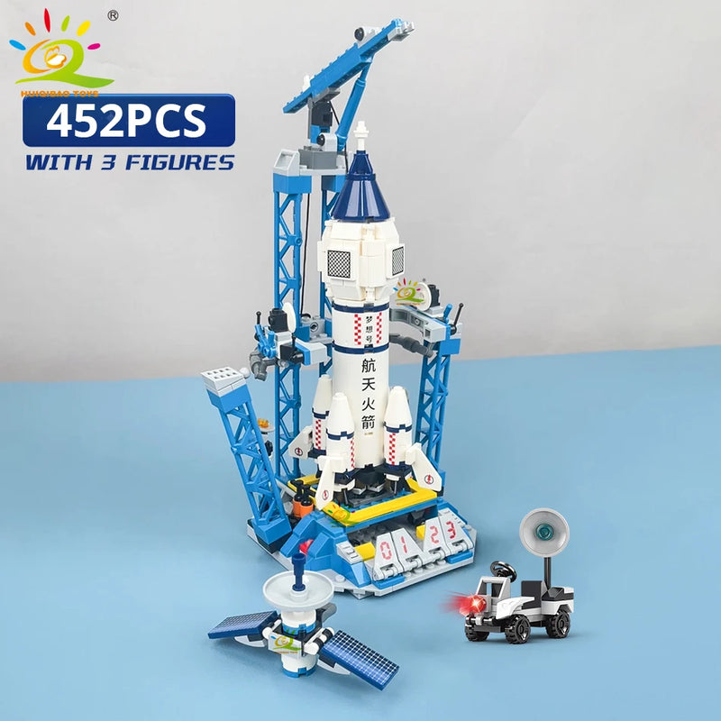 HUIQIBAO Aviation Spaceport Model Space Shuttle Rocket Launch Center Construction Building Blocks MOC Spaceship Kids Bricks Toy