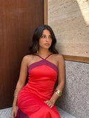 The Suzette | Color-Block Scarf-Collar Maxi Dress